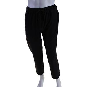 Mavrans Mens Elastic Waist Drawstring Tapered Leg Pants Beige Black Large